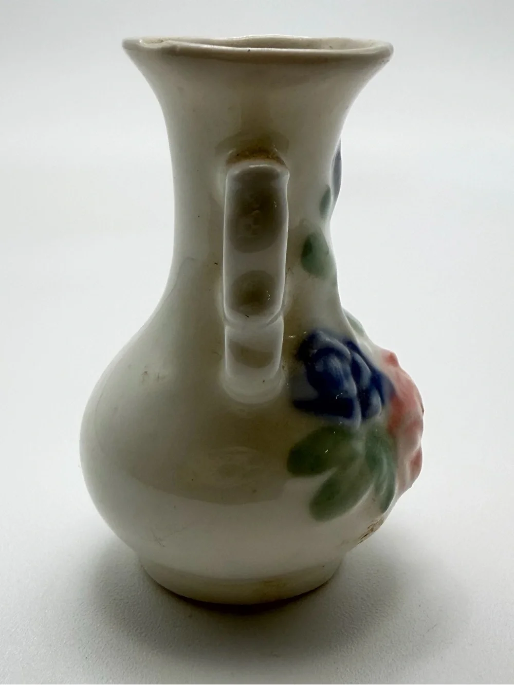 Miniature Cream Ceramic Decorative Vase with Pink & Blue Floral Motif